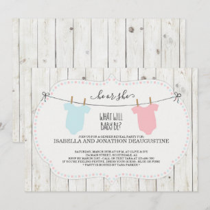 Gender Reveal Invitation   Rustic Clothesline