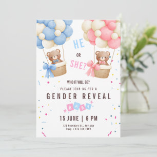 Gender Reveal Invitation Teddy Bear Gender Reveal