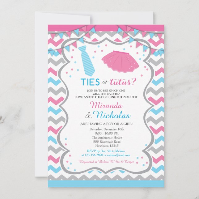 Gender Reveal Invitation / Ties Or Tutus Invite (Front)