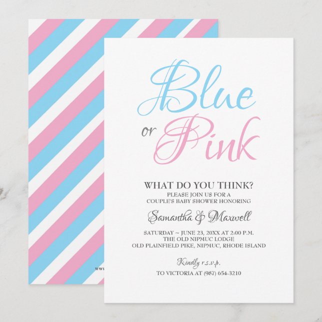Gender Reveal Invite Blue or Pink (Front/Back)
