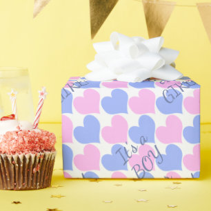 Gender Reveal It's A Boy/Girl Pink n Blue Hearts Wrapping Paper