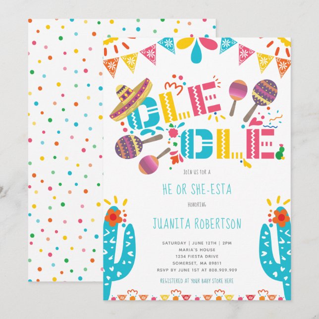 Gender Reveal Mexican Fiesta He Or She Invitation (Front/Back)