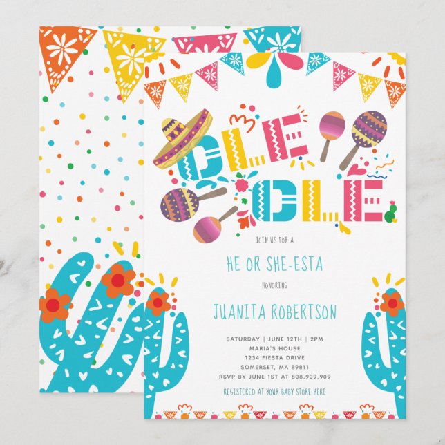 Gender Reveal Mexican Fiesta He Or She Invitation (Front/Back)