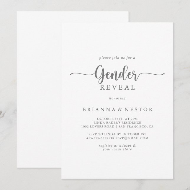 Gender Reveal Minimalist Calligraphy Party  Invitation (Front/Back)