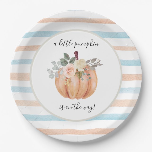 Gender Reveal Our Little Pumpkin is On The Way  Paper Plate (Front)