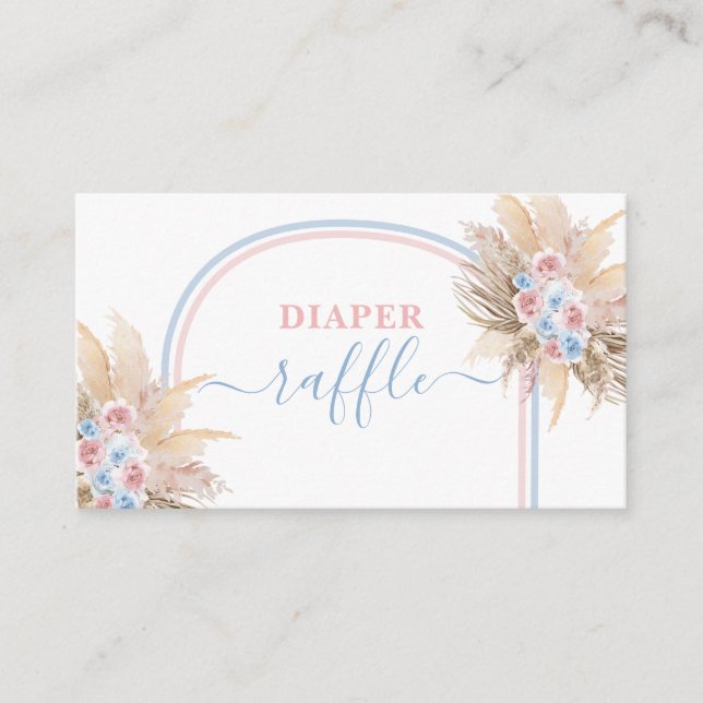 Gender Reveal Pampas Grass Diaper Raffle Card (Front)