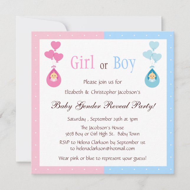 Gender Reveal Party Babies & Heart Balloons Invitation (Front)