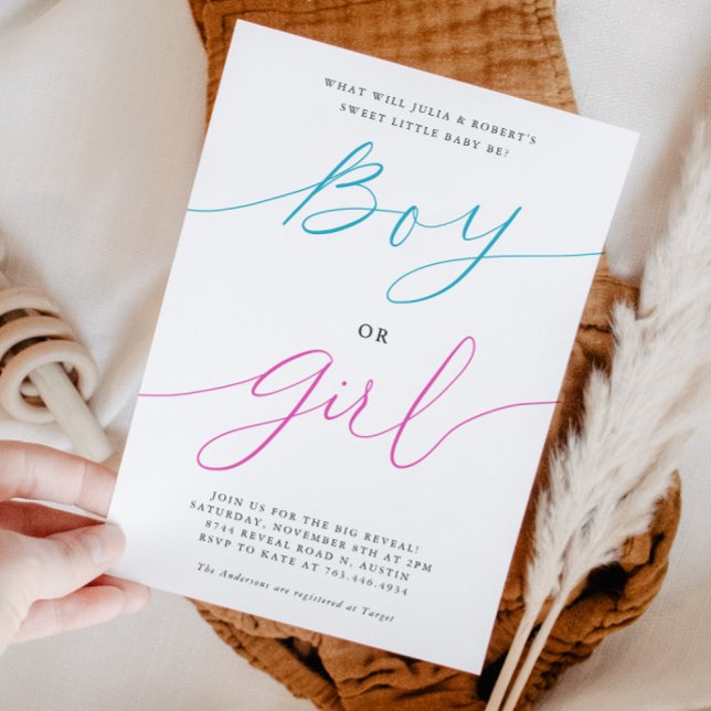 Gender Reveal Party Boy or Girl Simple Script Invitation (Creator Uploaded)