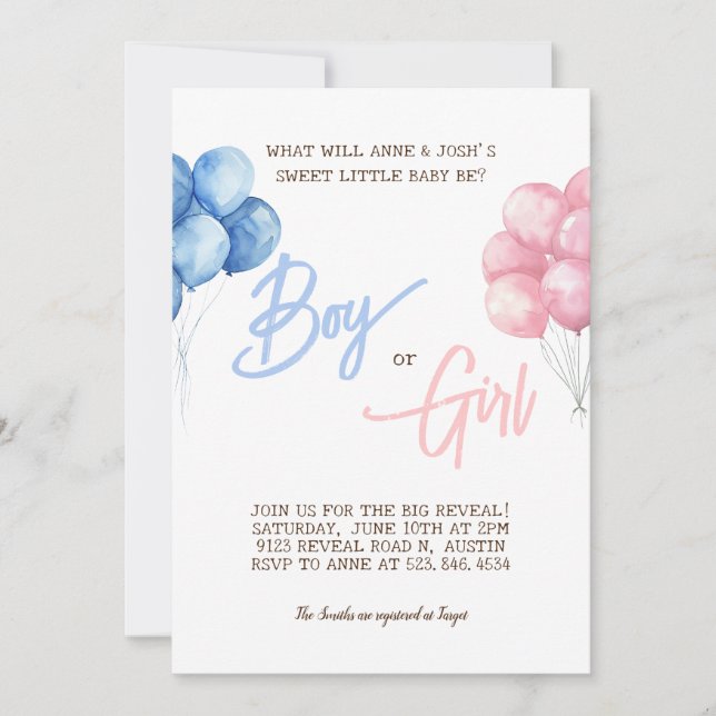 Gender Reveal Party Boy or Girl Simple Script Invitation (Front)