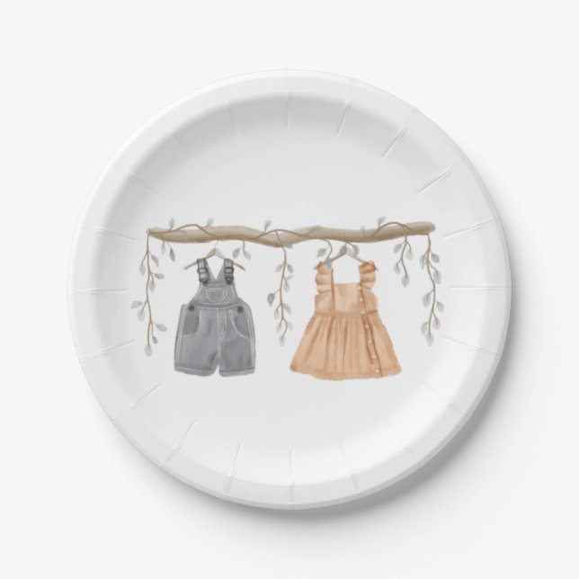 Gender reveal Party, He or She, Party Supplies  Paper Plate (Front)