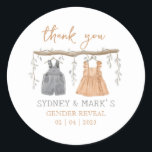 Gender reveal Party, He or She, Thank you Classic Round Sticker<br><div class="desc">Gender reveal Party,  Gender Reveal Invitation,  He or She,  Baby Gender Reveal,  Bridal Shower,  Boy or Girl,  Gender Neutral Invite,  Welcome poster,  Thank you tag,  Thank you,  Party Favour</div>