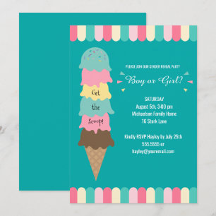 Gender Reveal Party Heres the Scoop Ice Cream Teal Invitation