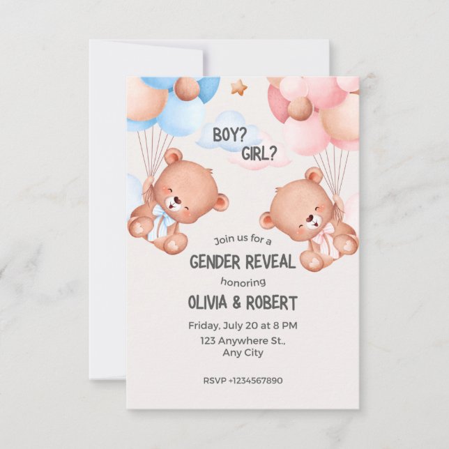 gender reveal party, invitation (Front)