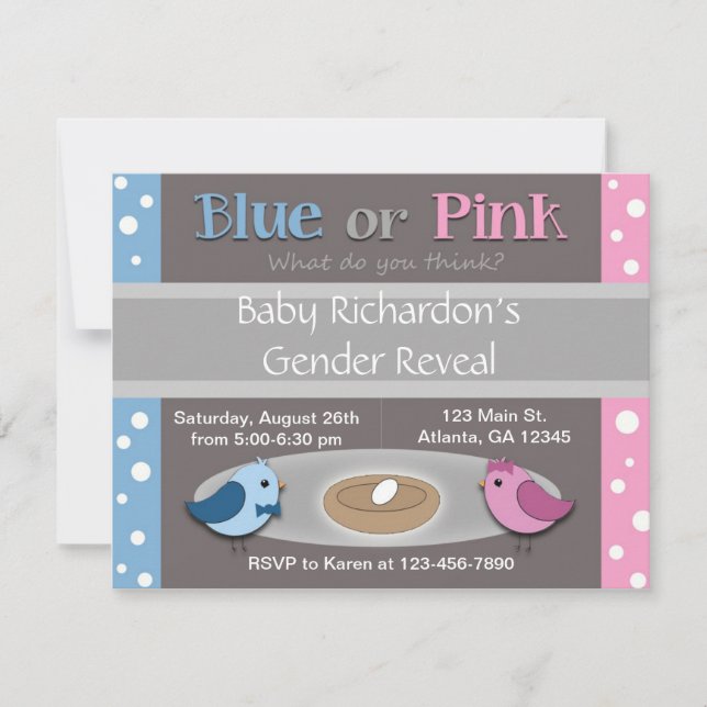 Gender Reveal Party Invitation (Birds in Nest) (Front)