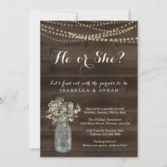 Gender Reveal Party Invitation  - Rustic Wood (Front)