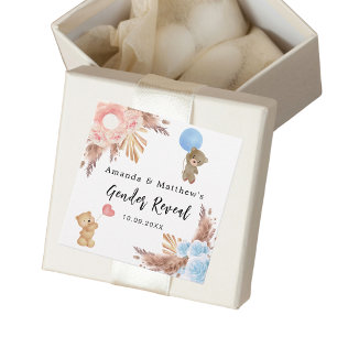 Gender reveal party pampas teddy bear boy girl favour tags