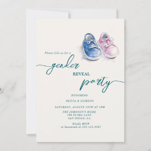 gender reveal party pink and blue sneakers  invitation
