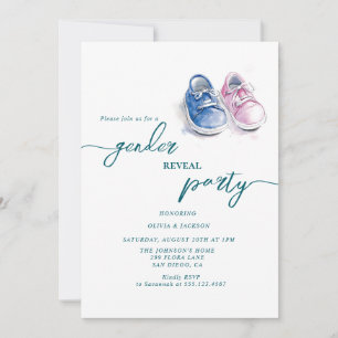 gender reveal party pink and blue sneakers invitation