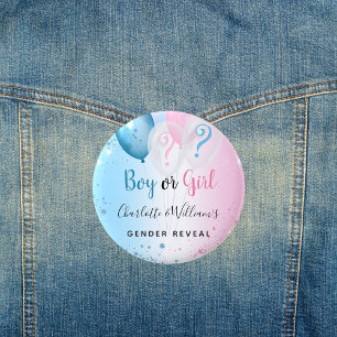 Gender reveal party pink blue boy girl balloons 2 inch round button