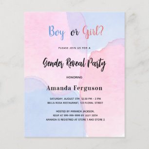 Gender reveal party pink blue budget invitation flyer