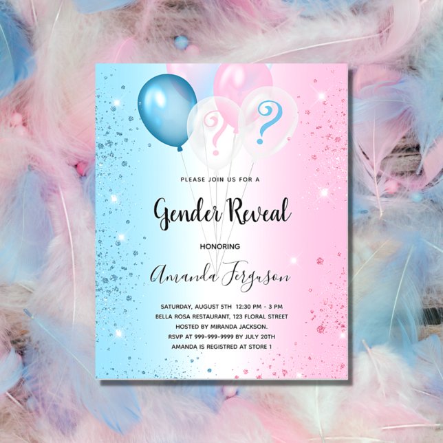 Gender reveal party pink blue budget invitation flyer (Creator Uploaded)