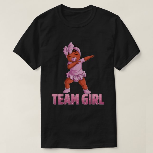 Gender Reveal Party Team Black Girl Baby Announcem T-Shirt (Design Front)