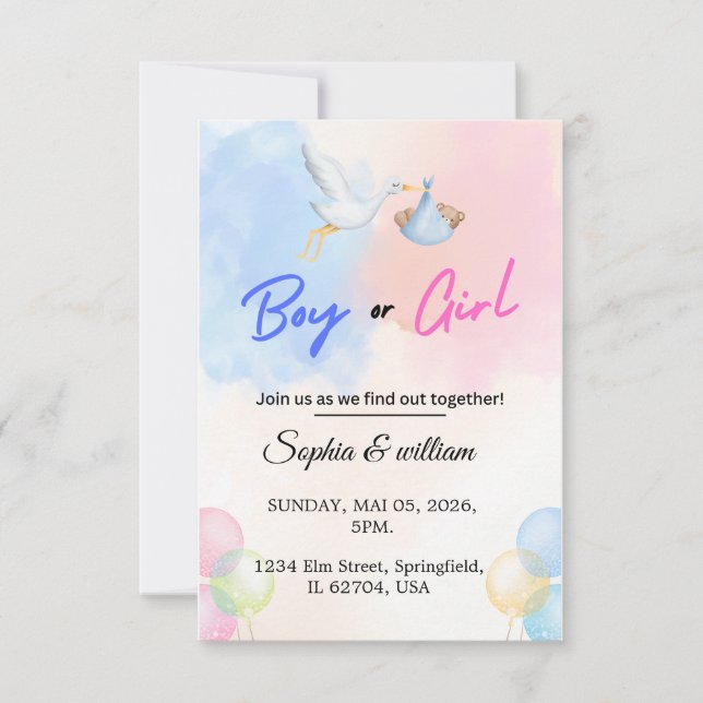 Gender reveal party template Invitation (Front)