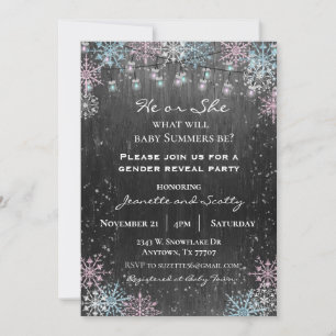 Gender Reveal Party Winter Snowflake Wood Lights Invitation