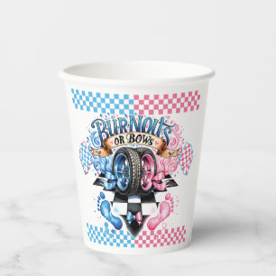 Gender Reveal Pink and Blue Bows and Tires Paper Cups