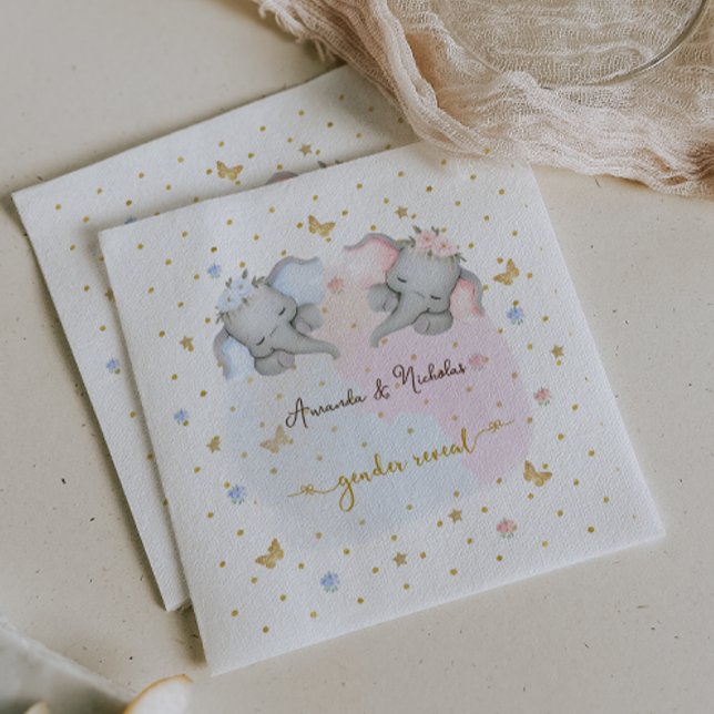 Gender Reveal Pink Blue Floral Elephant Napkin (Creator Uploaded)