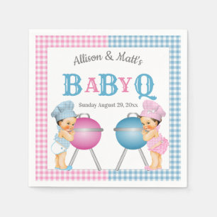 Gender Reveal Pink Blue Gingham Baby Q BBQ Napkin