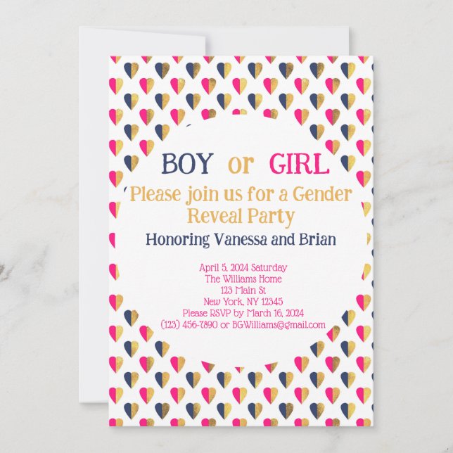 Gender Reveal Pink Blue Hearts  Invitation (Front)