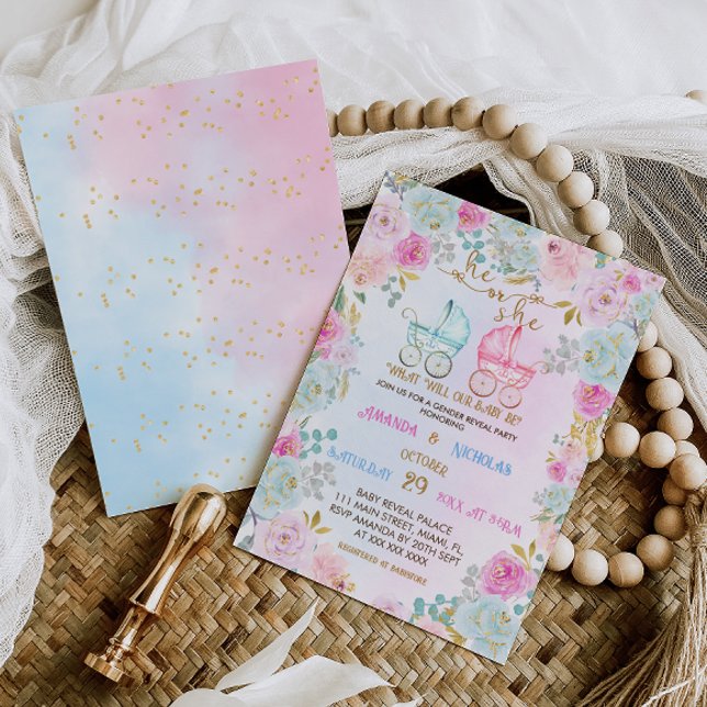 Gender Reveal Pink Blue Strollers Baby Shower Invitation (Creator Uploaded)