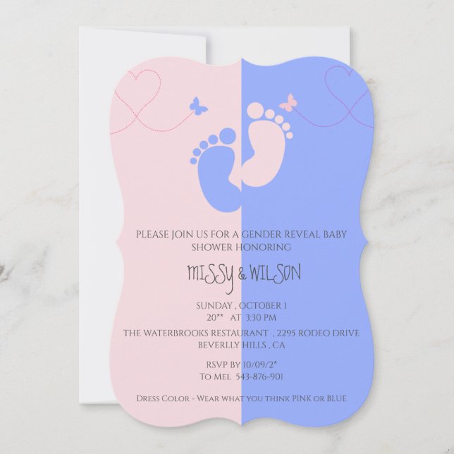 Gender Reveal Pink Girl Blue Baby Boy Invitation (Front)