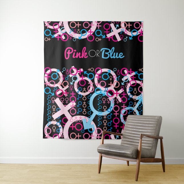GENDER REVEAL Pink or Blue Baby Photo Op Backdrop Tapestry (In Situ)