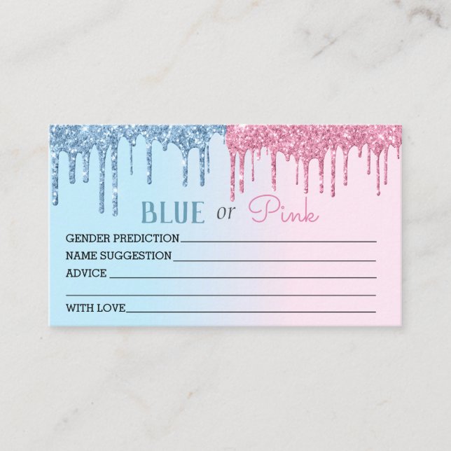  Gender Reveal Predictions Blue Pink Glitter Look  Enclosure Card (Front)