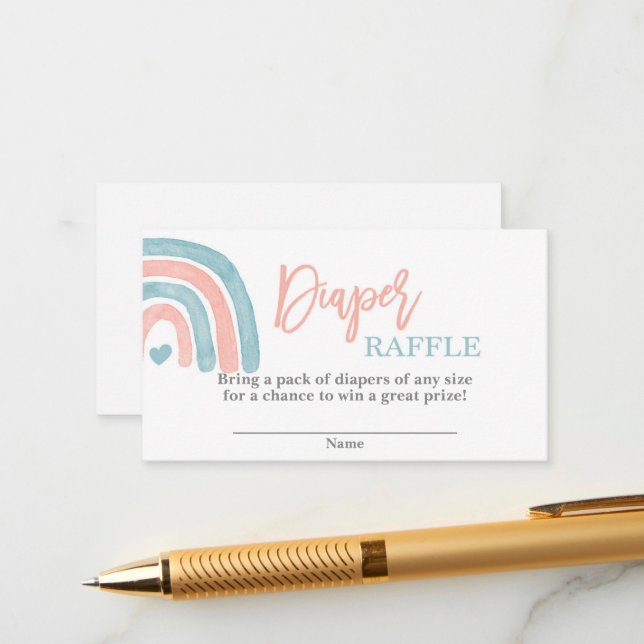 Gender reveal rainbow Diaper Raffle Enclosure Card (Front/Back In Situ)