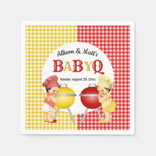 Gender Reveal Red Yellow Gingham Baby Q BBQ Napkin