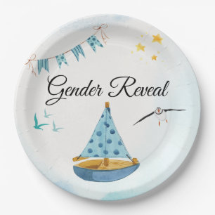 Gender Reveal Sailboat Paper Napkin Plate