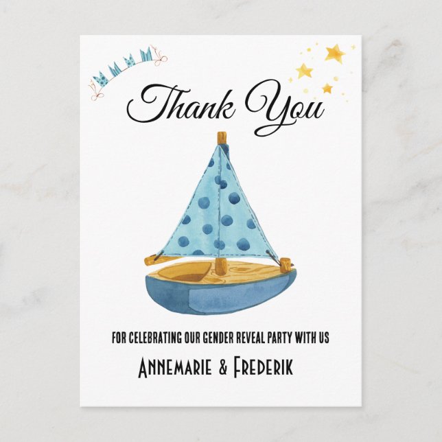Gender Reveal Sailboat  Postcard (Front)