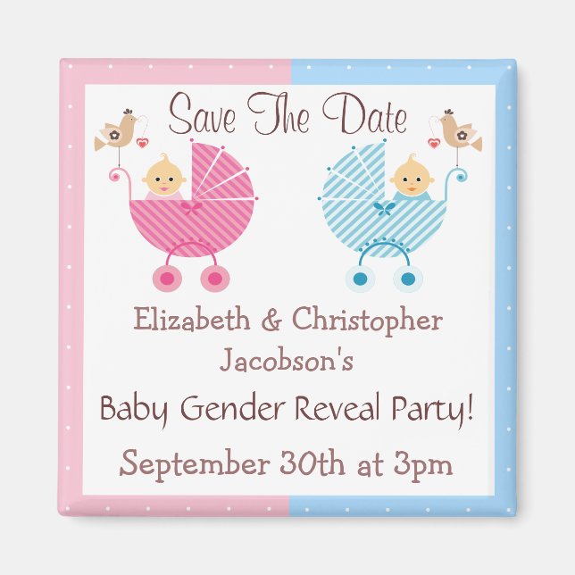 Gender Reveal Save The Date Babies in Strollers Magnet (Front)