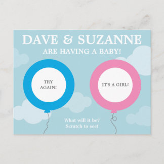 Gender Reveal Scratcher  (not a real scratcher) Announcement Postcard