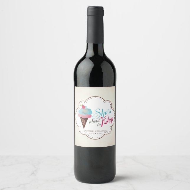 Gender Reveal Sparkling Wine Label - Pink & Blue (Front)