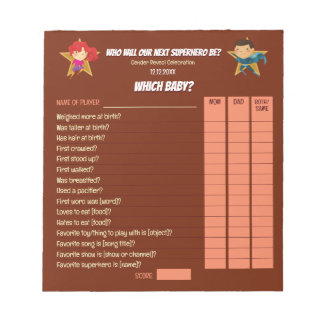 Gender Reveal Superhero Cute Blue Pink Red Notepad