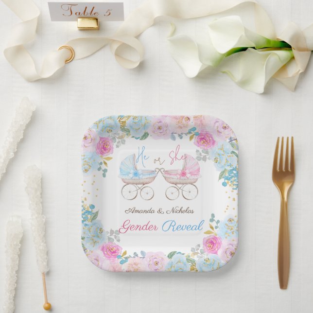 Gender Reveal Table Decor Pink blue Paper Plate (Wedding)
