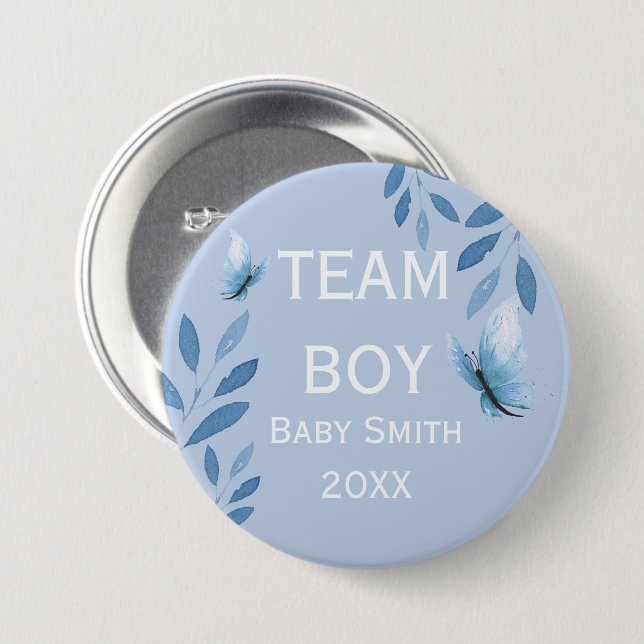 Gender reveal Team Boy bl watercolor floral Button (Front & Back)
