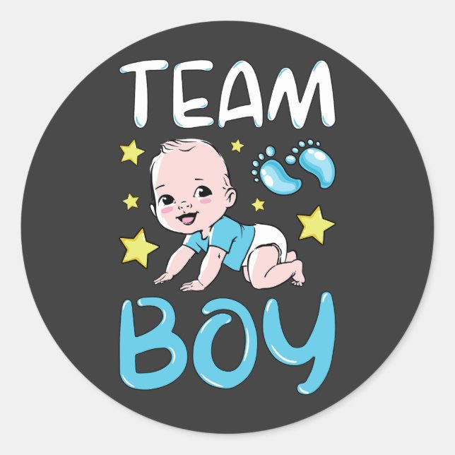 Gender Reveal Team Boy Party Set Classic Round Sticker (Front)