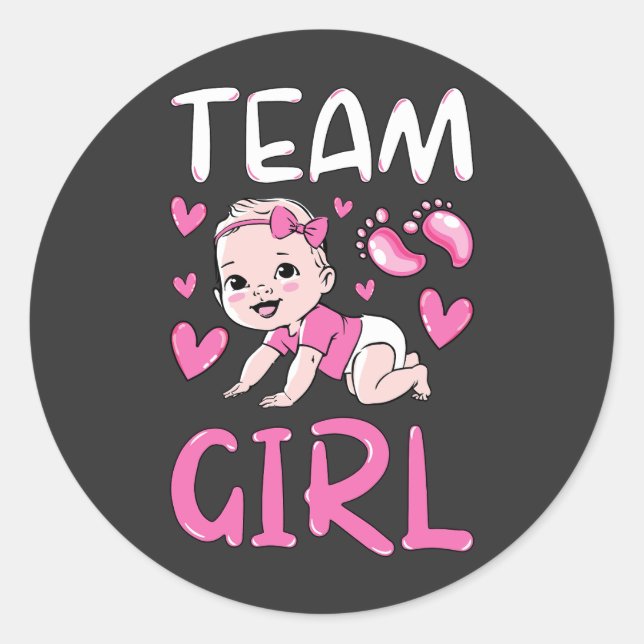 Gender Reveal Team Girl Party Set Classic Round Sticker (Front)