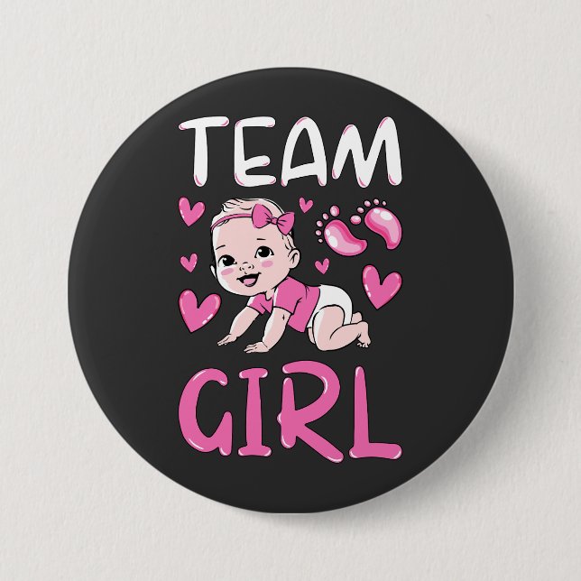 Gender Reveal Team Girl Party Set Round 3 Inch Round Button (Front)