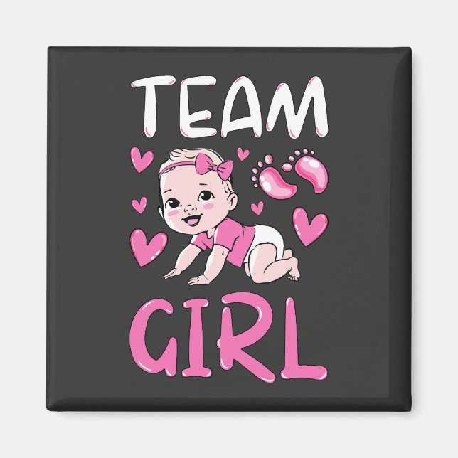 Gender Reveal Team Girl Party Set Square Magnet (Front)